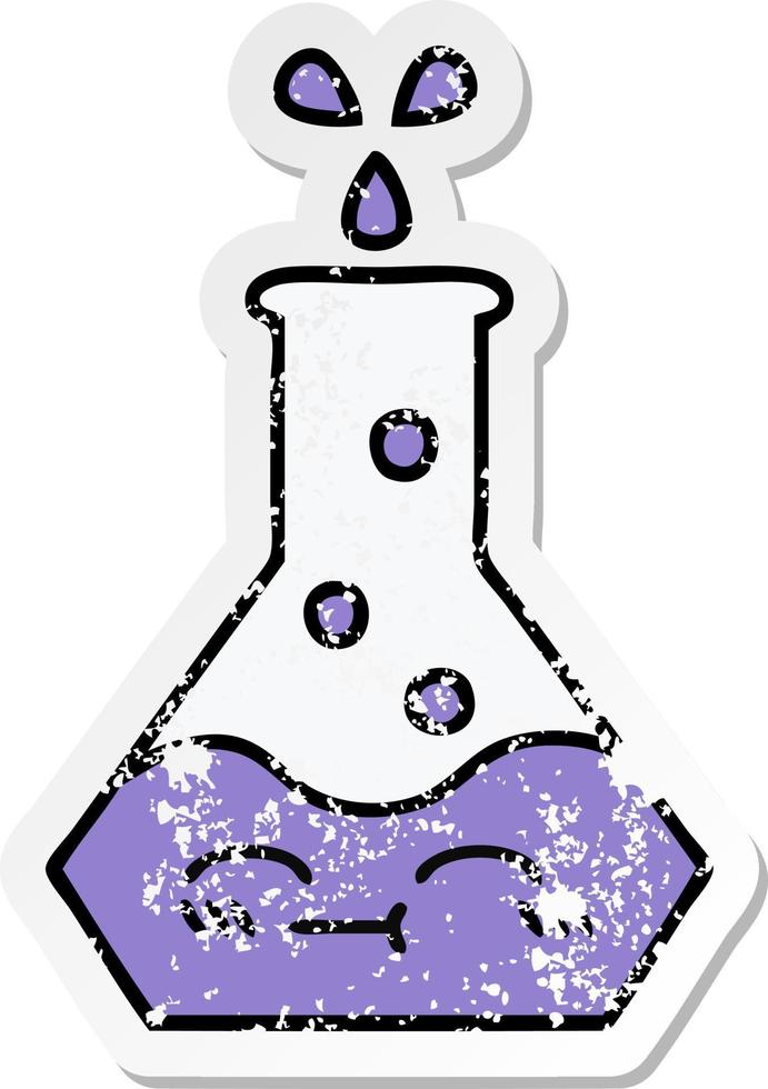 distressed sticker of a cute cartoon science beaker vector