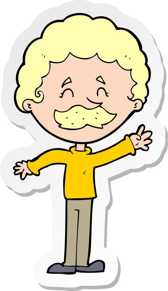 sticker of a cartoon man with mustache waving vector