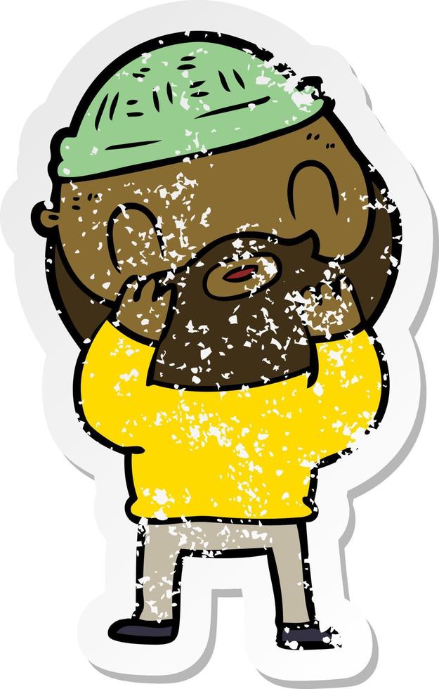 distressed sticker of a cartoon bearded man vector