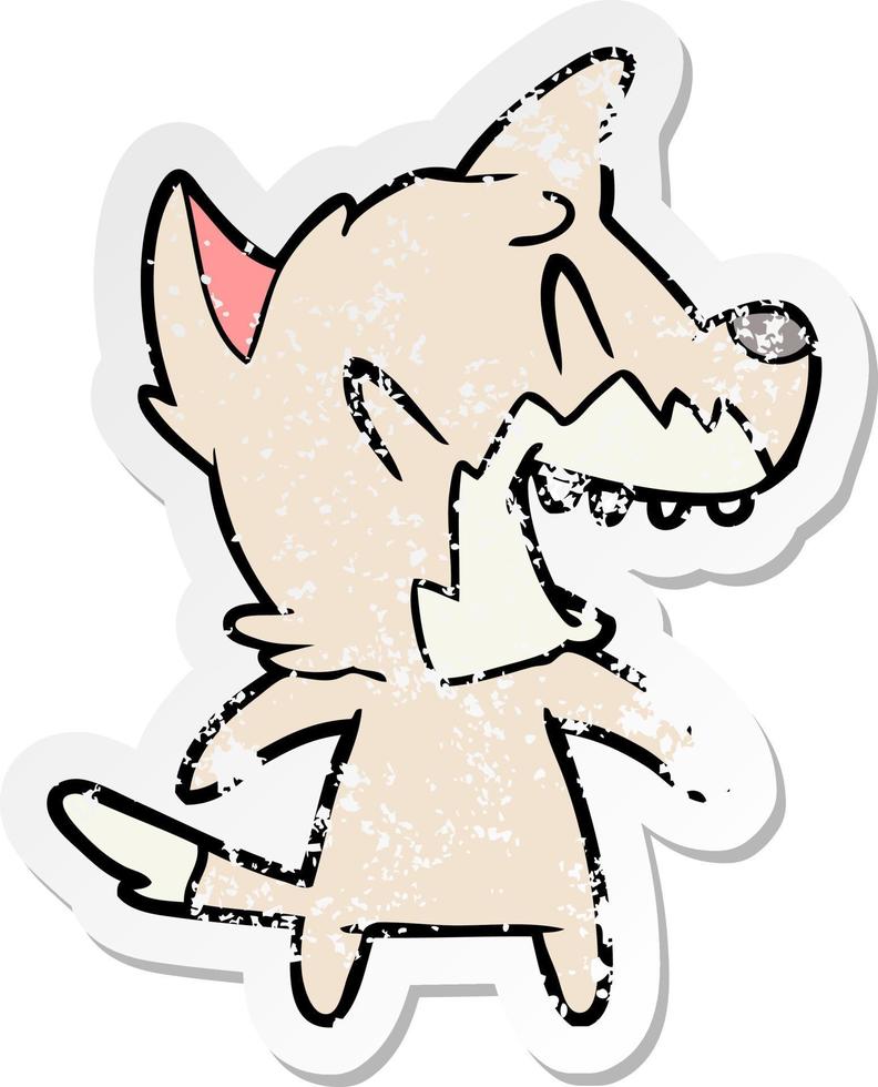 distressed sticker of a laughing fox cartoon vector