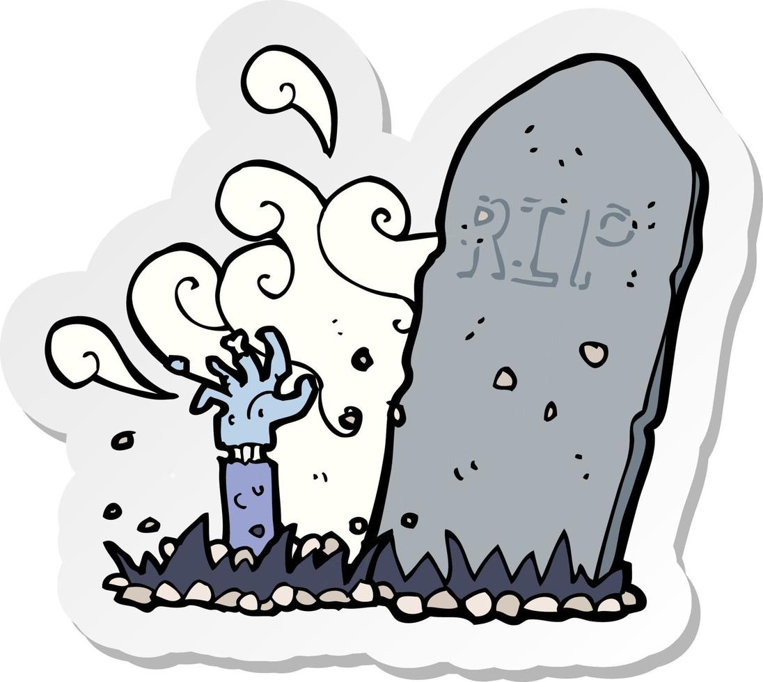 sticker of a cartoon zombie rising from grave vector