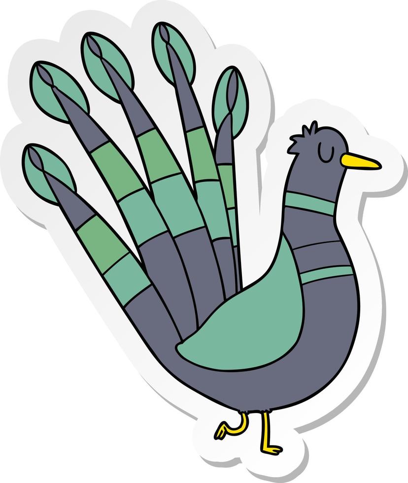 distressed sticker of a cartoon peacock vector