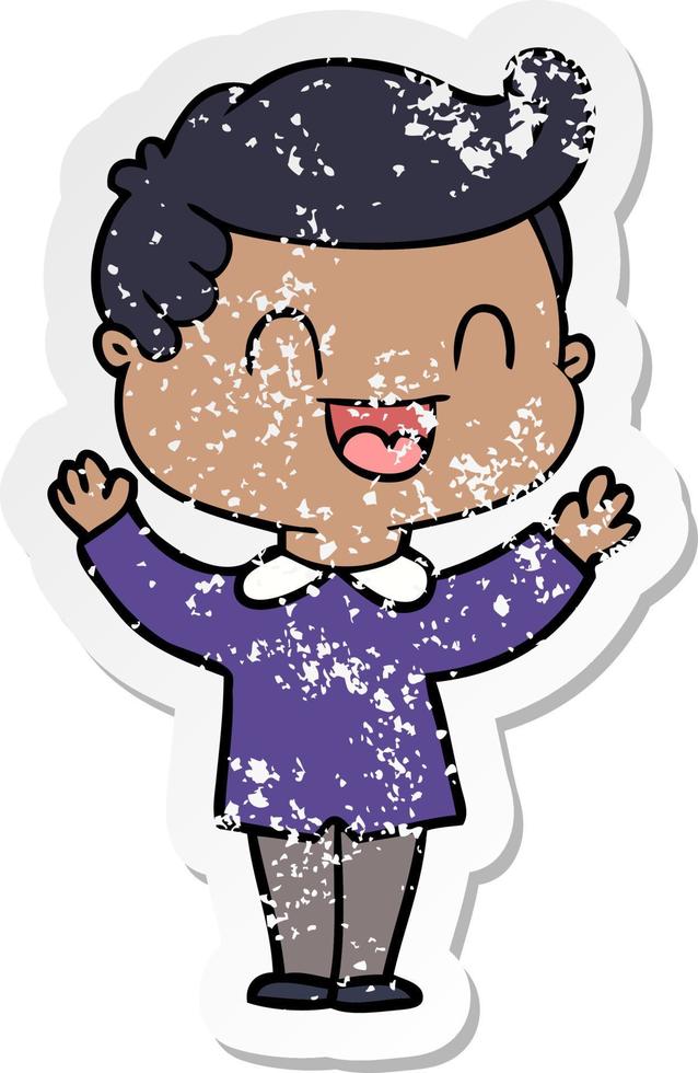 distressed sticker of a cartoon happy man vector