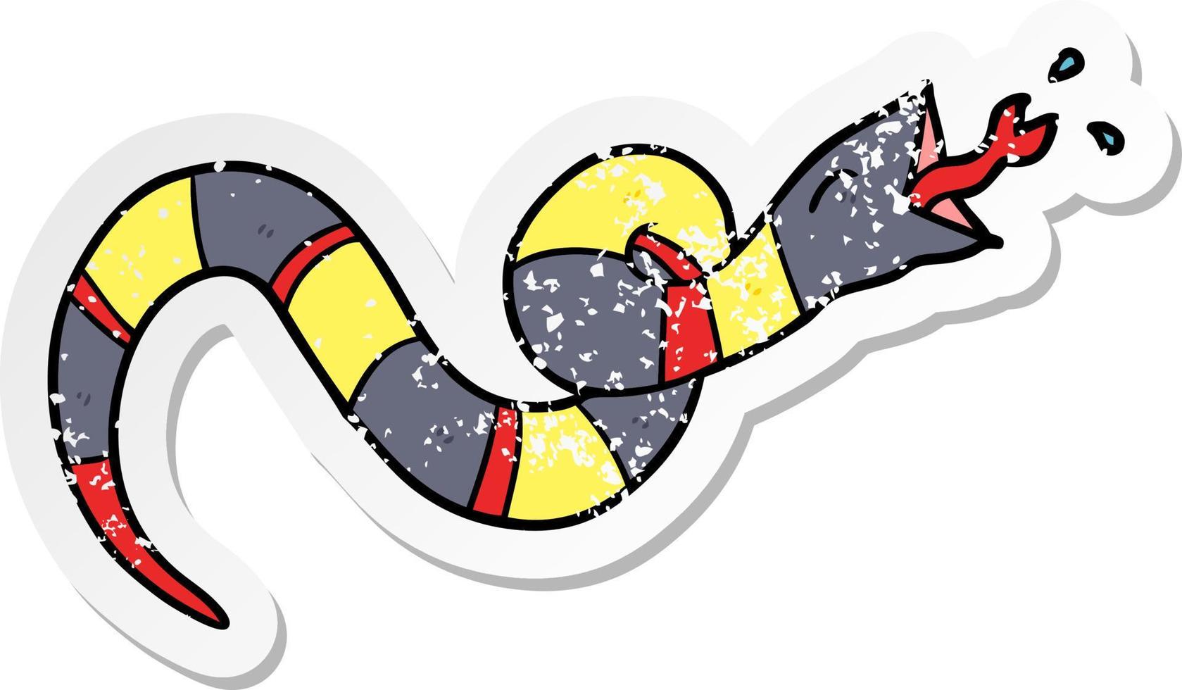 distressed sticker of a cartoon hissing snake vector