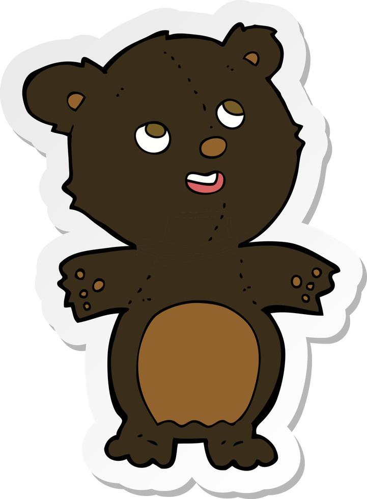 sticker of a cartoon happy little black bear vector