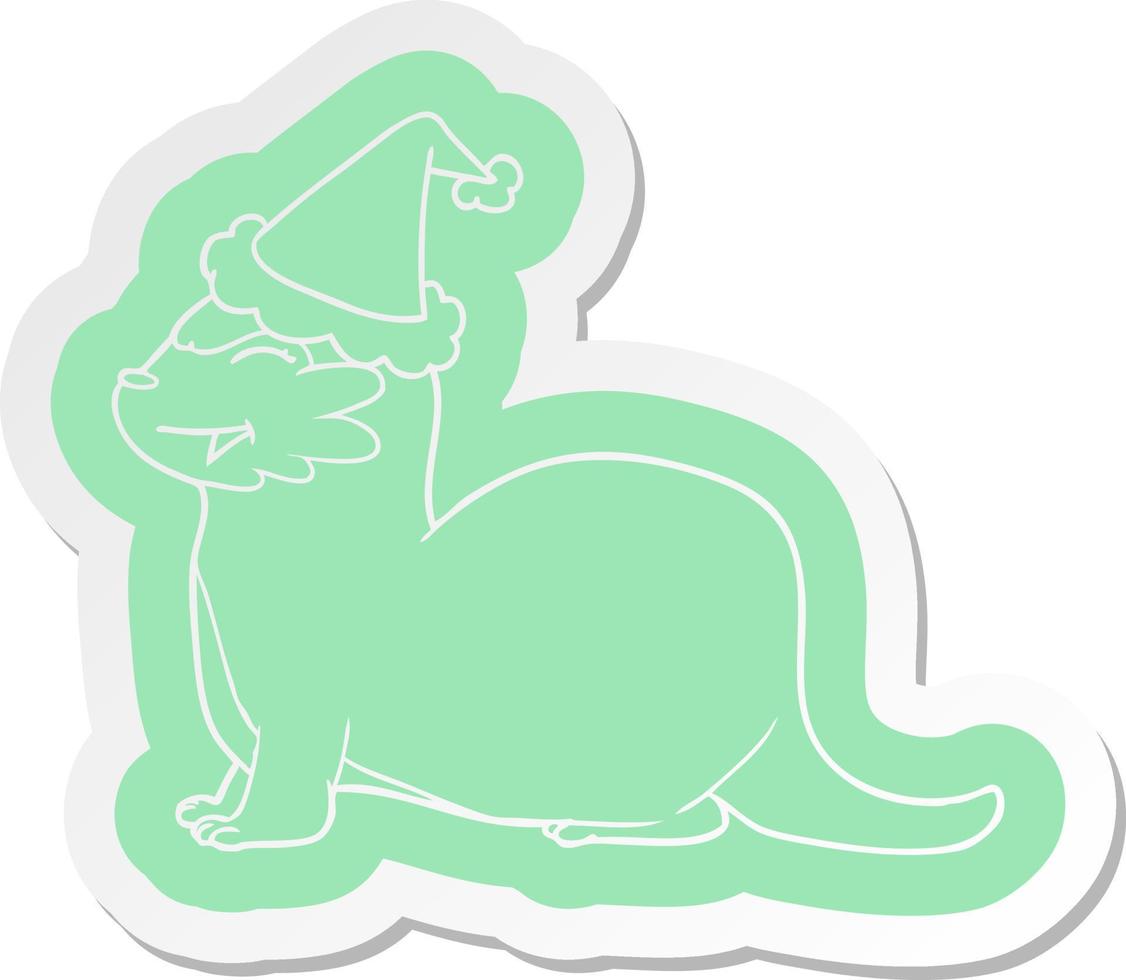 laughing otter cartoon  sticker of a wearing santa hat vector