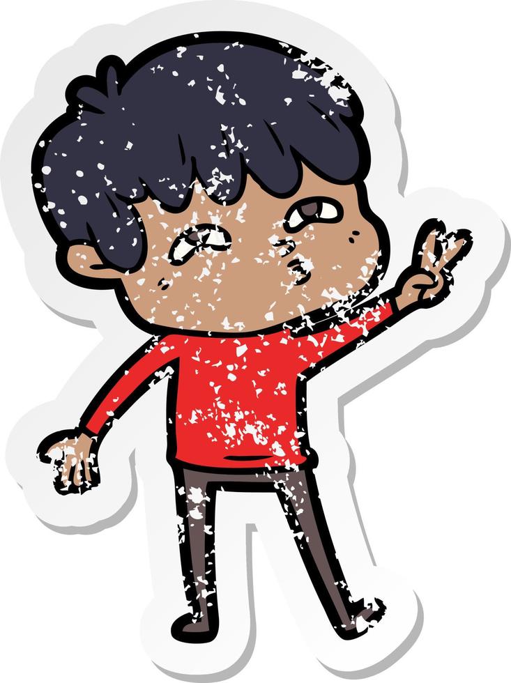 distressed sticker of a cartoon curious man vector