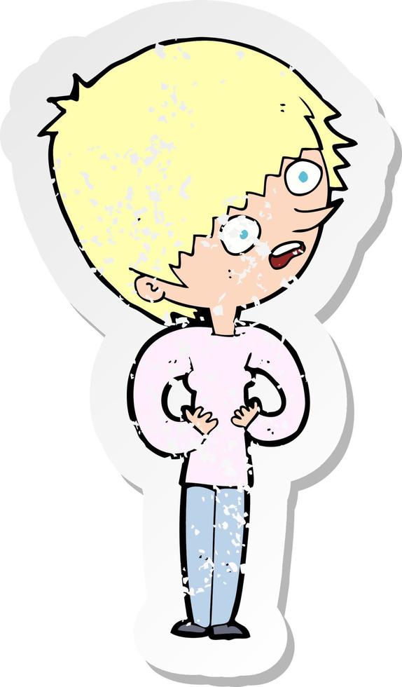 retro distressed sticker of a cartoon shocked woman vector