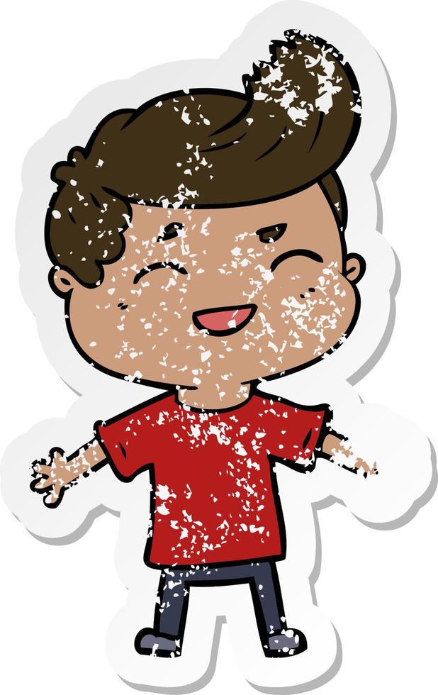 distressed sticker of a cartoon man laughing vector