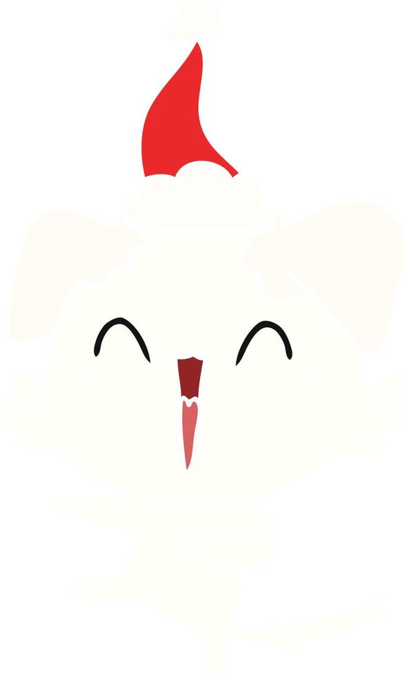 happy dancing dog flat color illustration of a wearing santa hat vector
