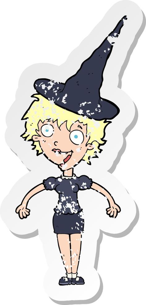 retro distressed sticker of a cartoon halloween witch vector