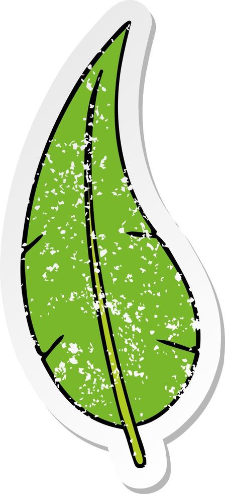 distressed sticker cartoon doodle of a green long leaf vector