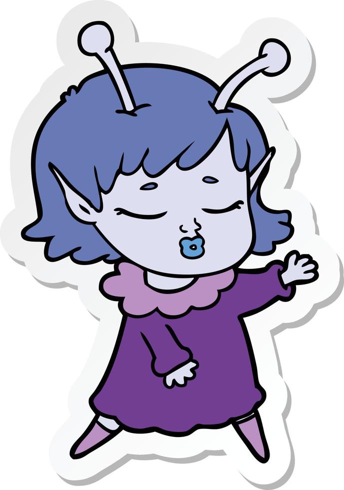 sticker of a cute alien girl cartoon vector