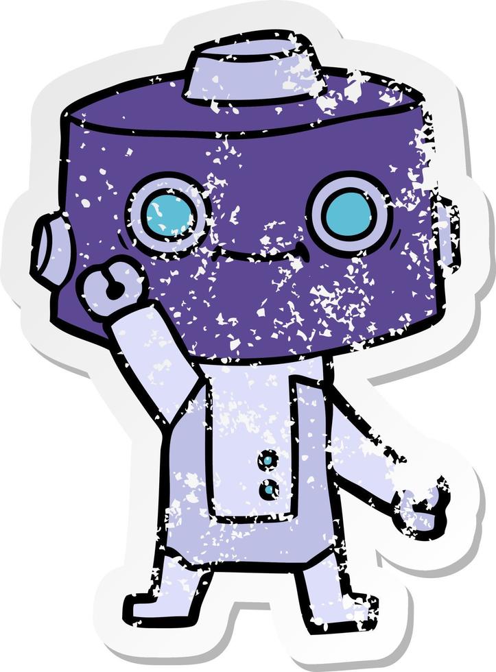 distressed sticker of a cartoon robot vector