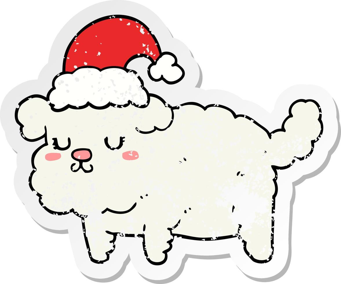 distressed sticker of a cute christmas dog vector