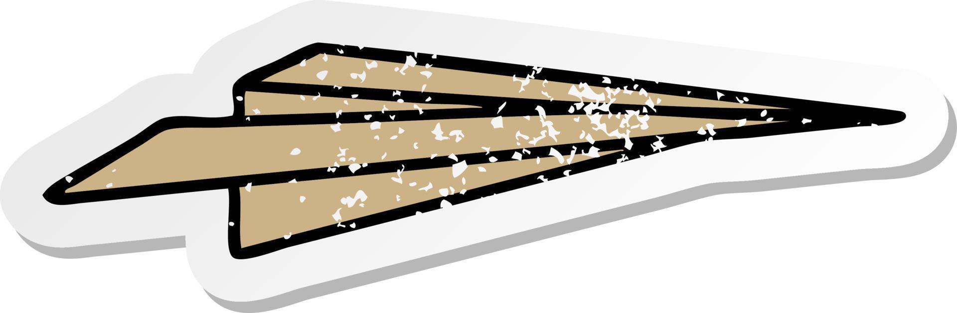 distressed sticker of a cute cartoon paper aeroplane vector
