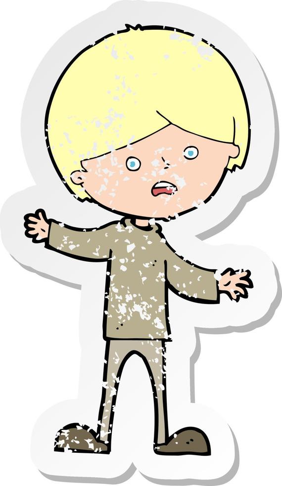 retro distressed sticker of a cartoon unhappy boy vector
