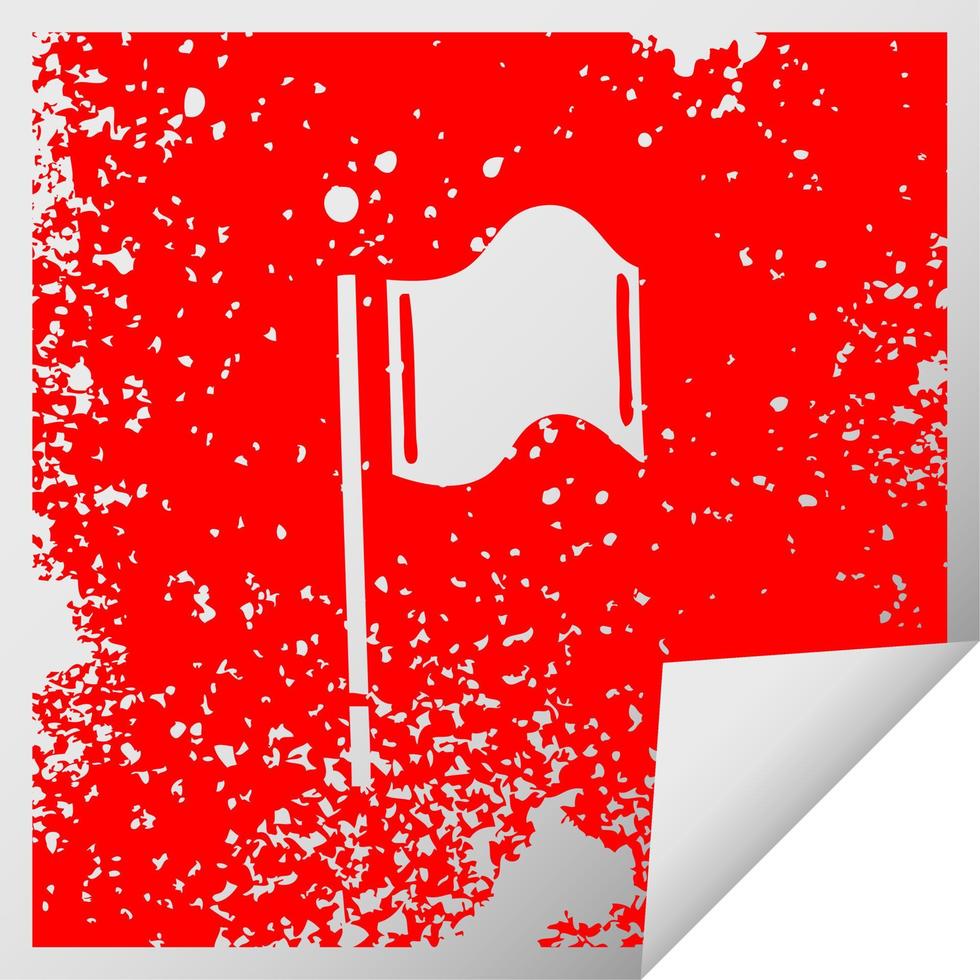 distressed square peeling sticker symbol red flag vector