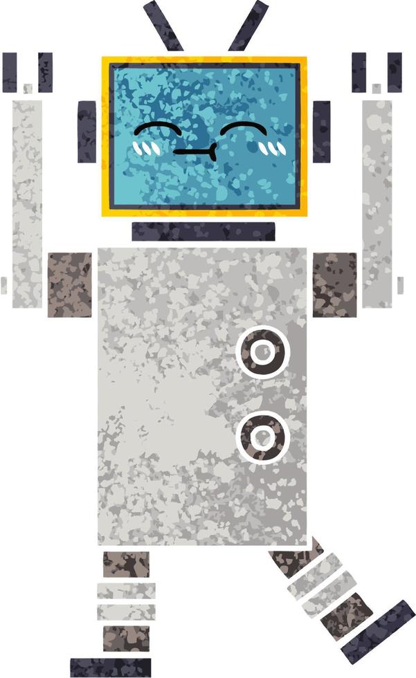 retro illustration style cartoon happy robot vector