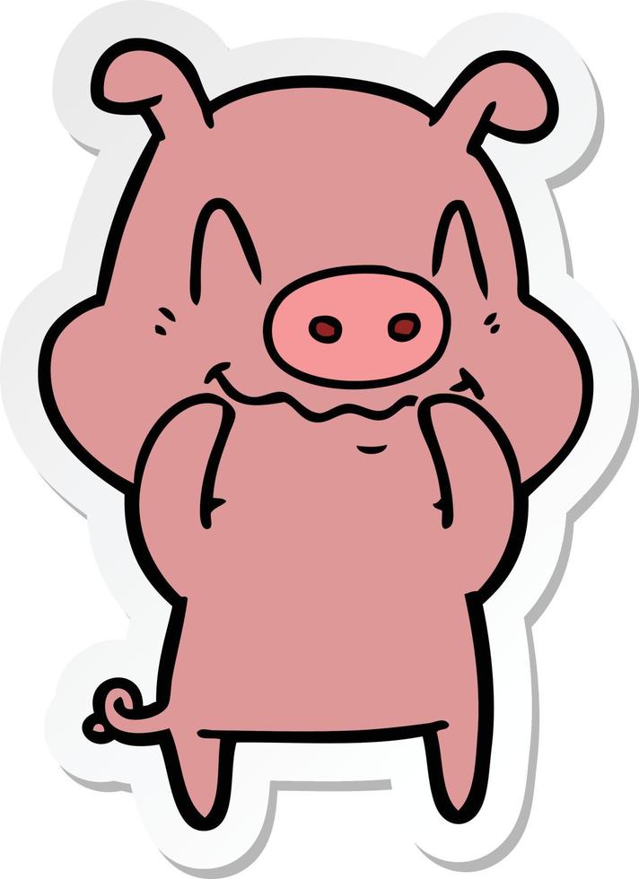 sticker of a nervous cartoon pig vector