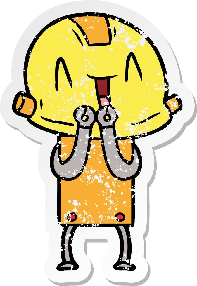 distressed sticker of a cartoon robot vector