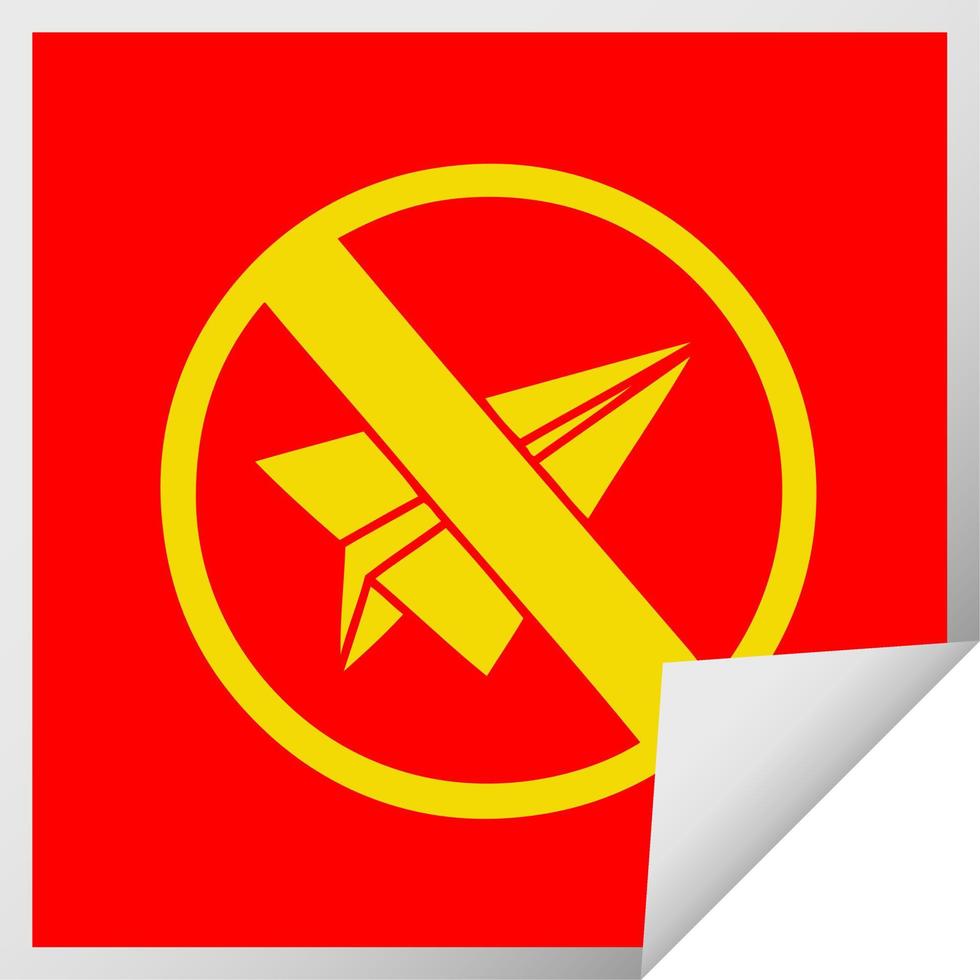 pegatina de pelado cuadrado dibujos animados no se permiten aviones de papel vector