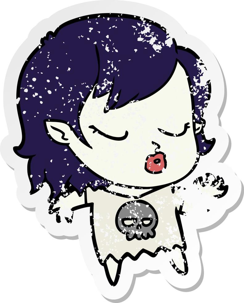 distressed sticker of a cute cartoon vampire girl vector