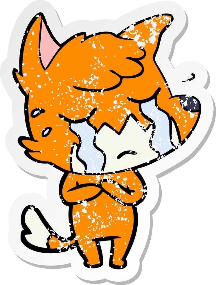 distressed sticker of a crying fox cartoon vector
