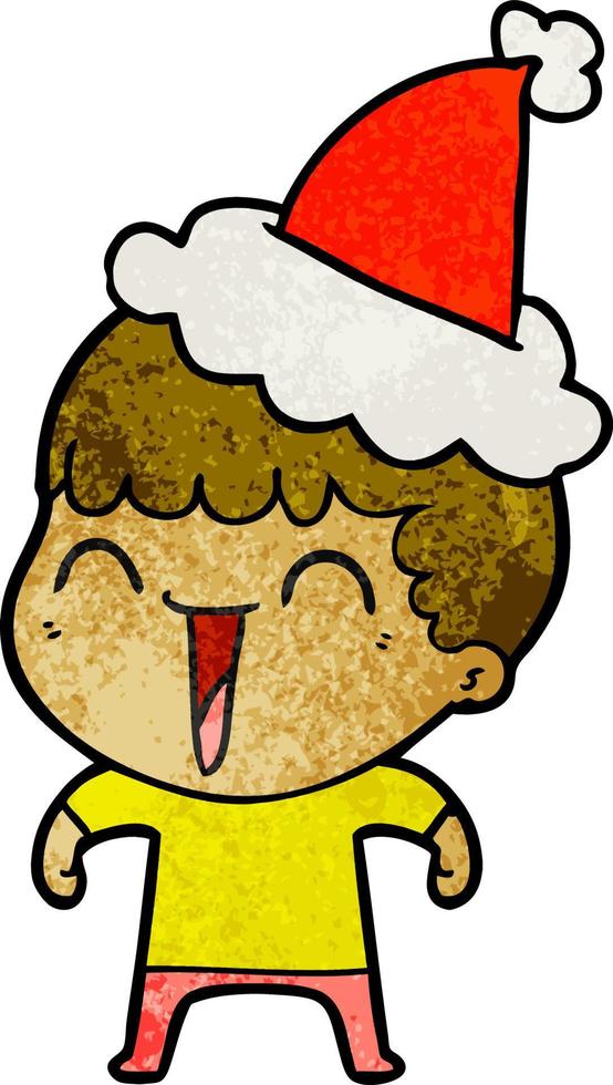 textured cartoon of a happy man wearing santa hat vector