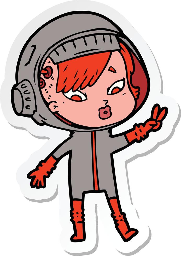 sticker of a cartoon astronaut woman vector