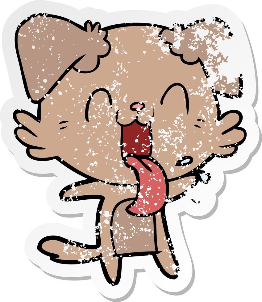 distressed sticker of a cartoon panting dog vector