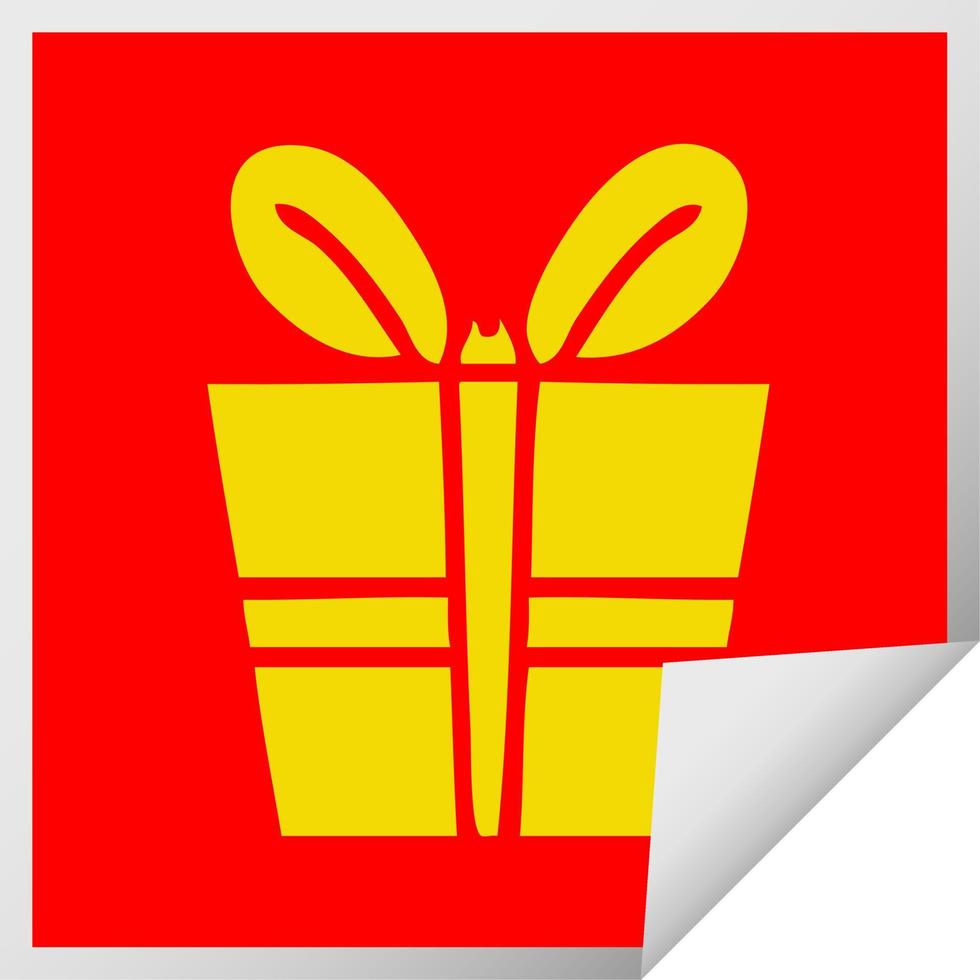 quirky square peeling sticker cartoon present vector
