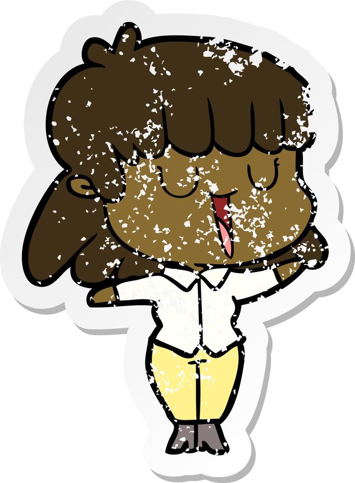 distressed sticker of a cartoon woman vector