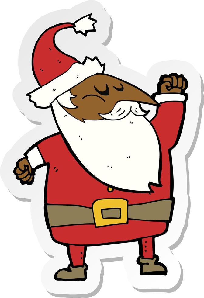 sticker of a cartoon santa claus punching air vector