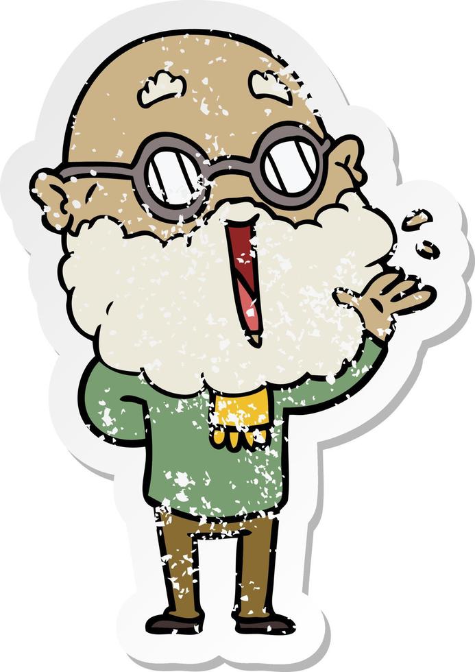 distressed sticker of a cartoon joyful man with beard vector