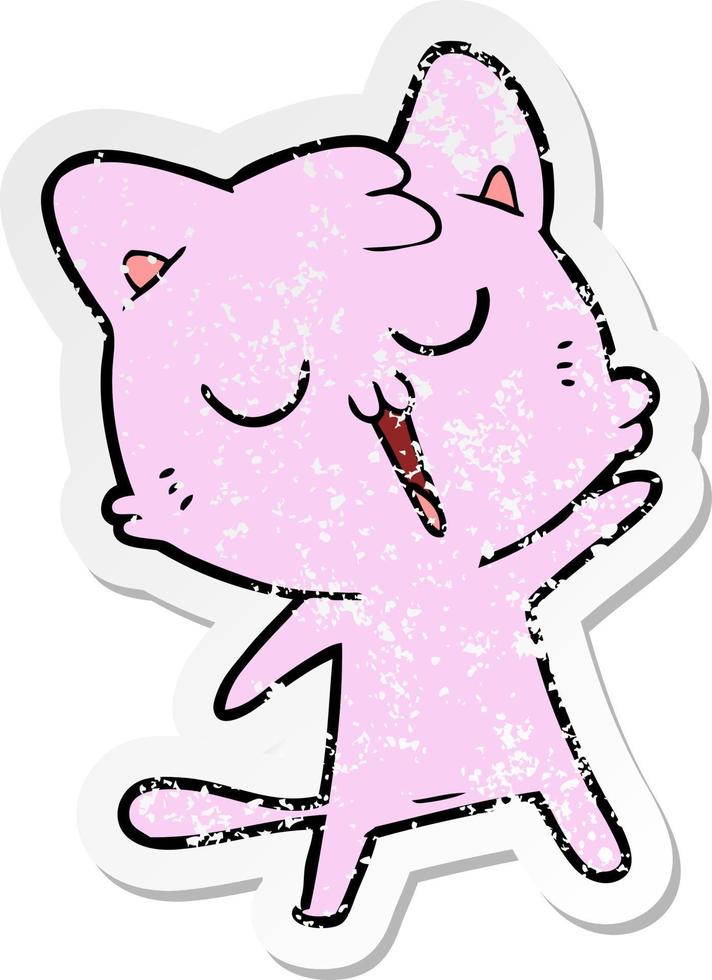 distressed sticker of a cartoon cat singing vector