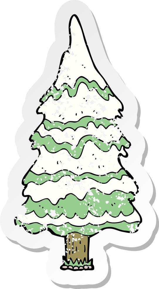 pegatina retro angustiada de un árbol de navidad de dibujos animados vector