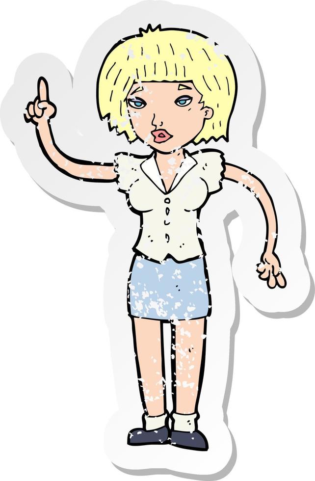 retro distressed sticker of a cartoon woman with idea vector