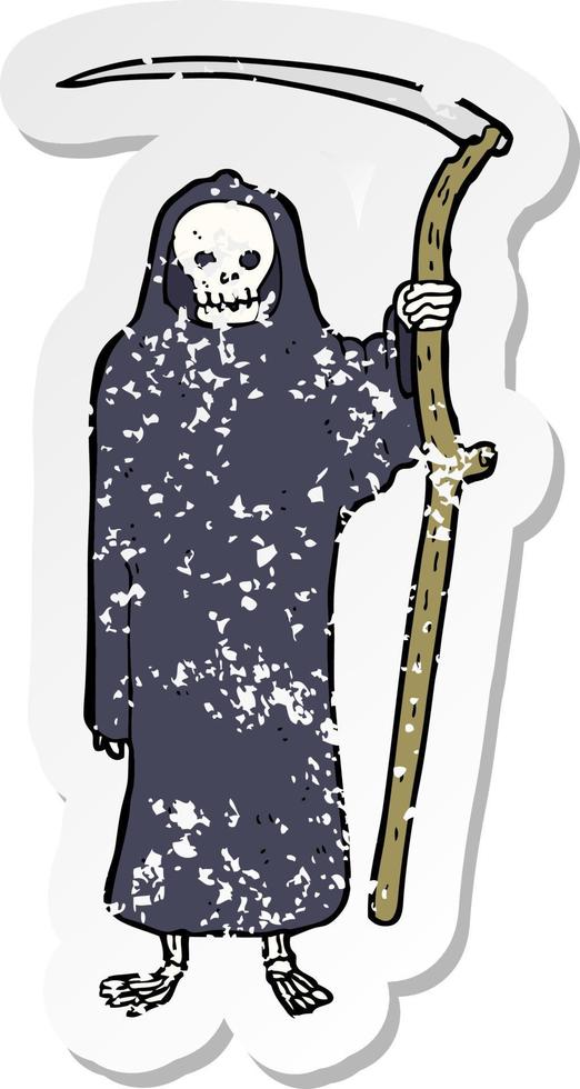 retro distressed sticker of a death cartoon vector