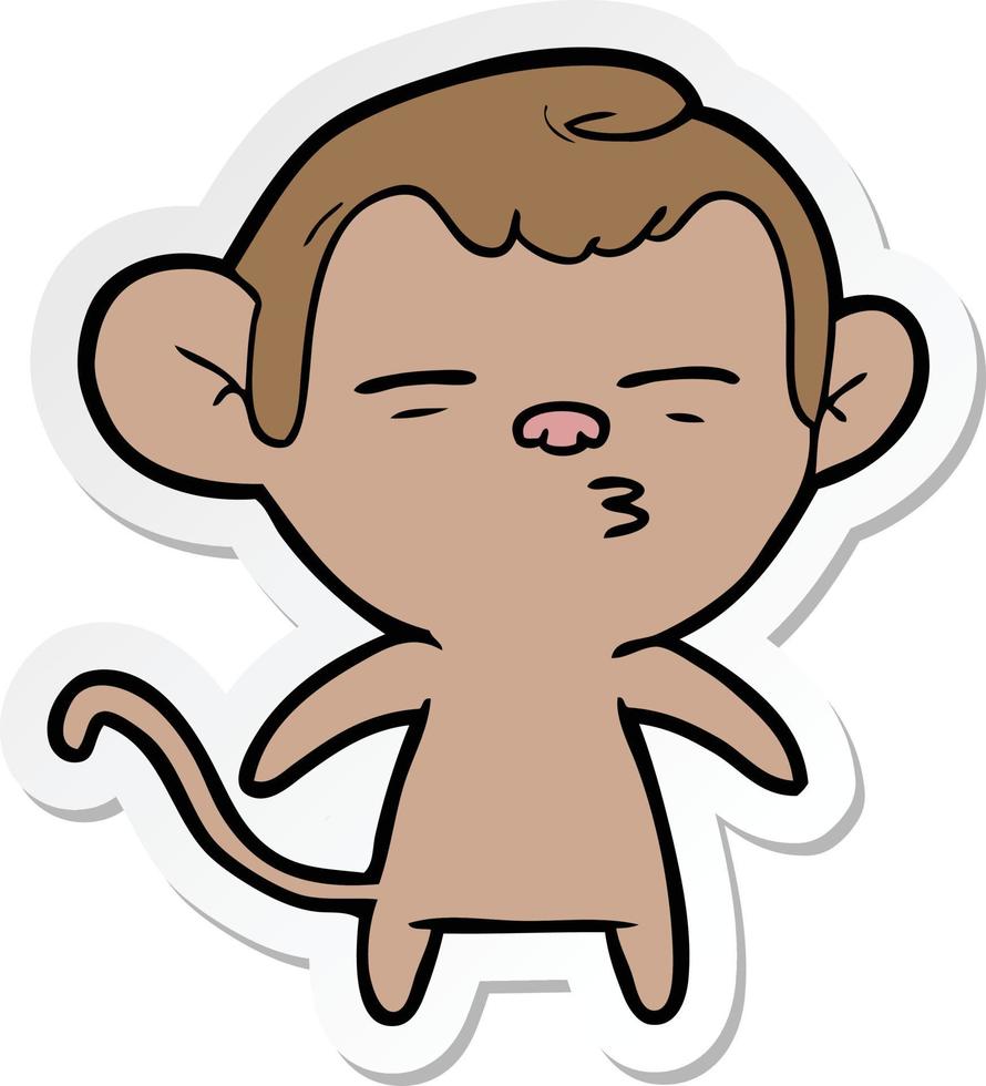 sticker of a cartoon suspicious monkey vector