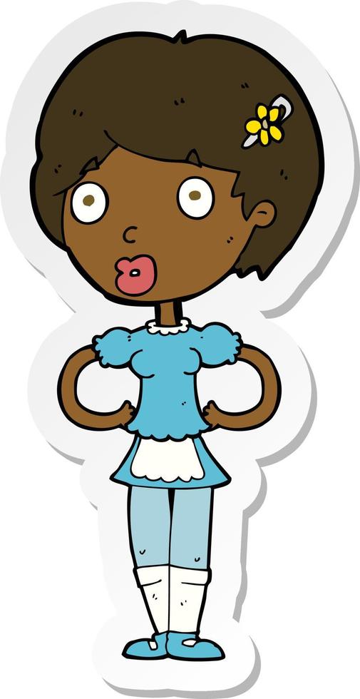 sticker of a cartoon woman in french maid outfit vector