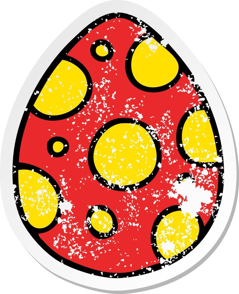 distressed sticker of a quirky hand drawn cartoon easter egg vector