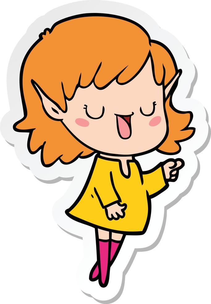 sticker of a cartoon elf girl vector