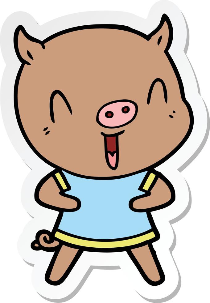 sticker of a happy cartoon pig vector