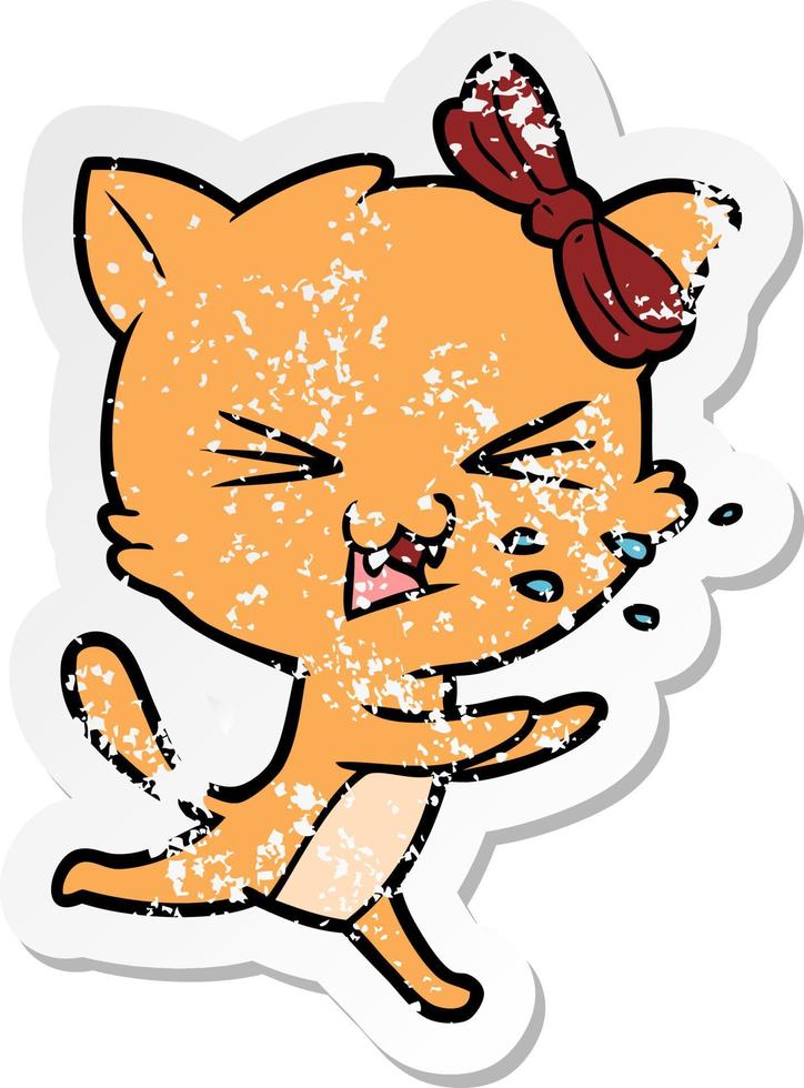 distressed sticker of a cartoon cat vector