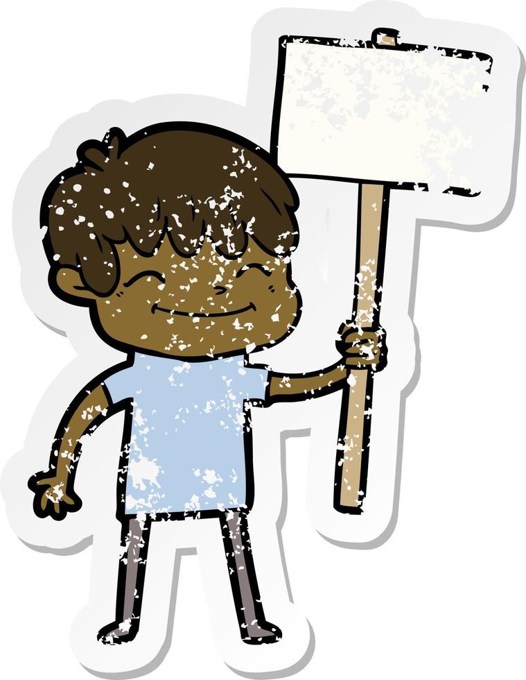 distressed sticker of a cartoon happy boy vector