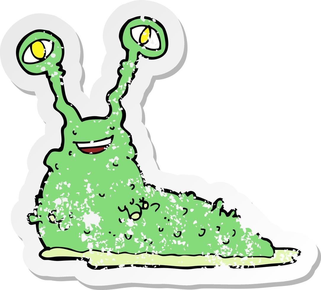 retro distressed sticker of a cartoon slug vector