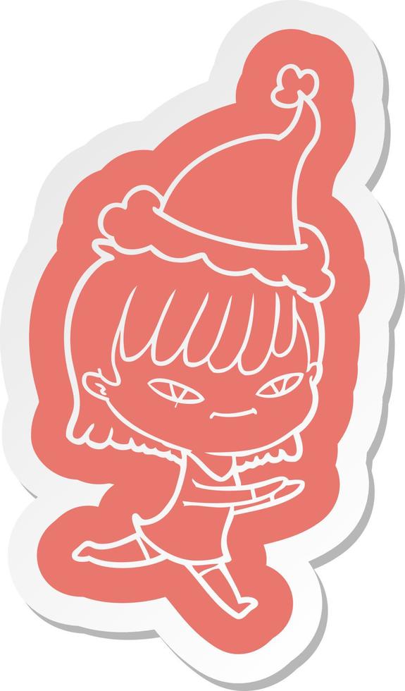 cartoon  sticker of a woman wearing santa hat vector