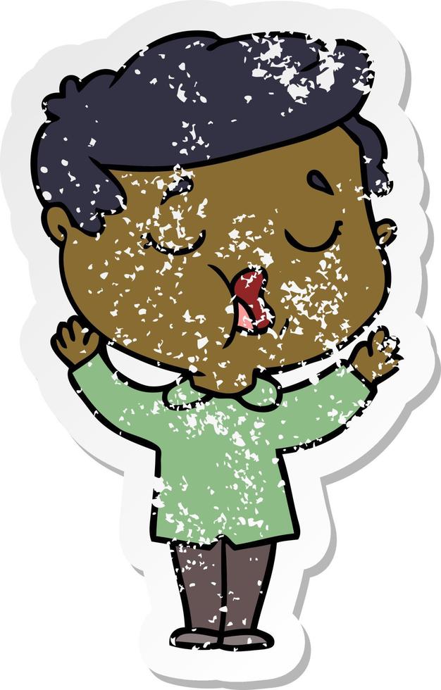 distressed sticker of a cartoon man talking vector