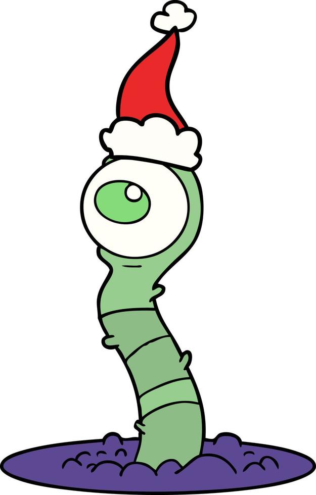 line drawing of a alien swamp monster wearing santa hat vector